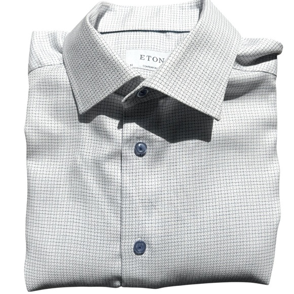 ETON Men's Dress Shirt Contemporary 42 16.5 Blue Grid Print Long Sleeve Business - Picture 2 of 9